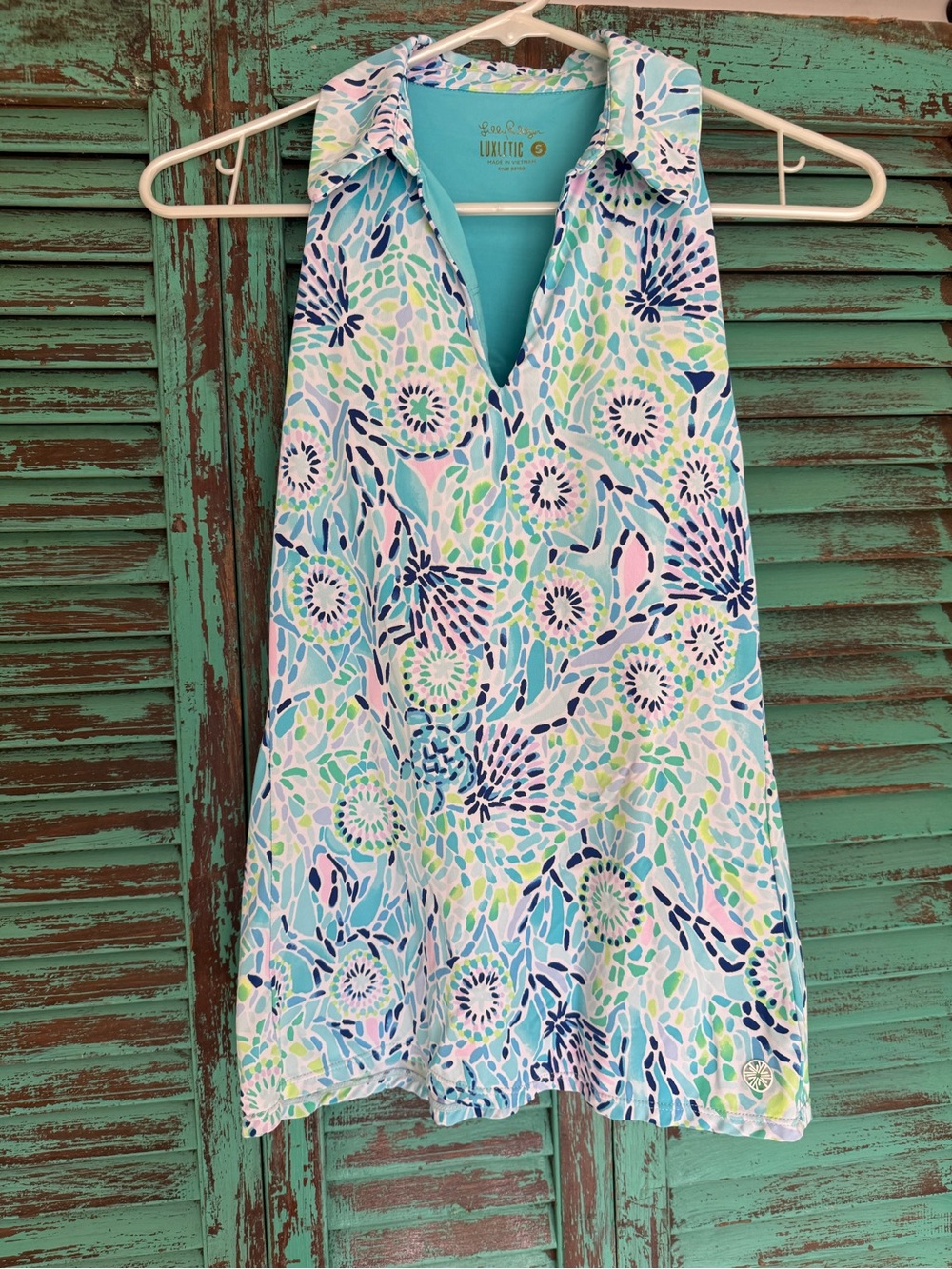 Lilly Pulitzer Aqua Multi Floral Sleeveless V-Neck Tunic